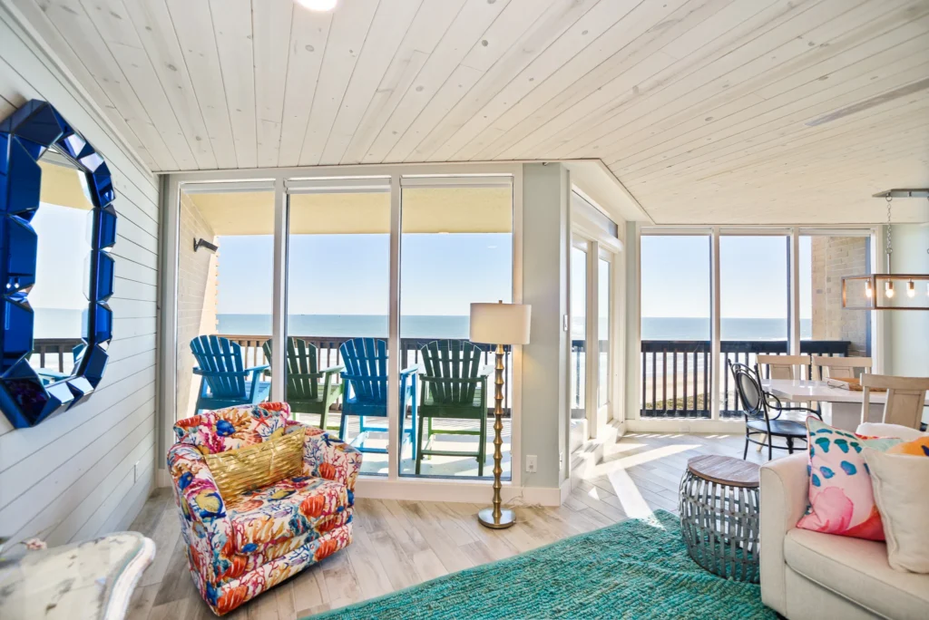 The living room in a vacation rental in Port Aransas TX